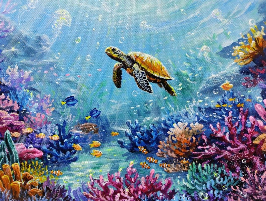 ぷ*あ様 【海中世界】アクリル画 F3 風景画 絵画