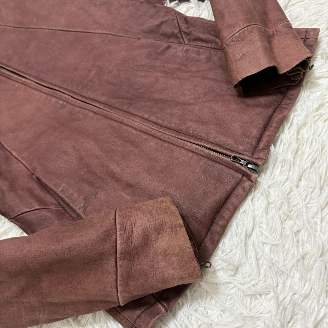 美品 L トルネードマート ノーカラー レザー シングルライダースジャケット