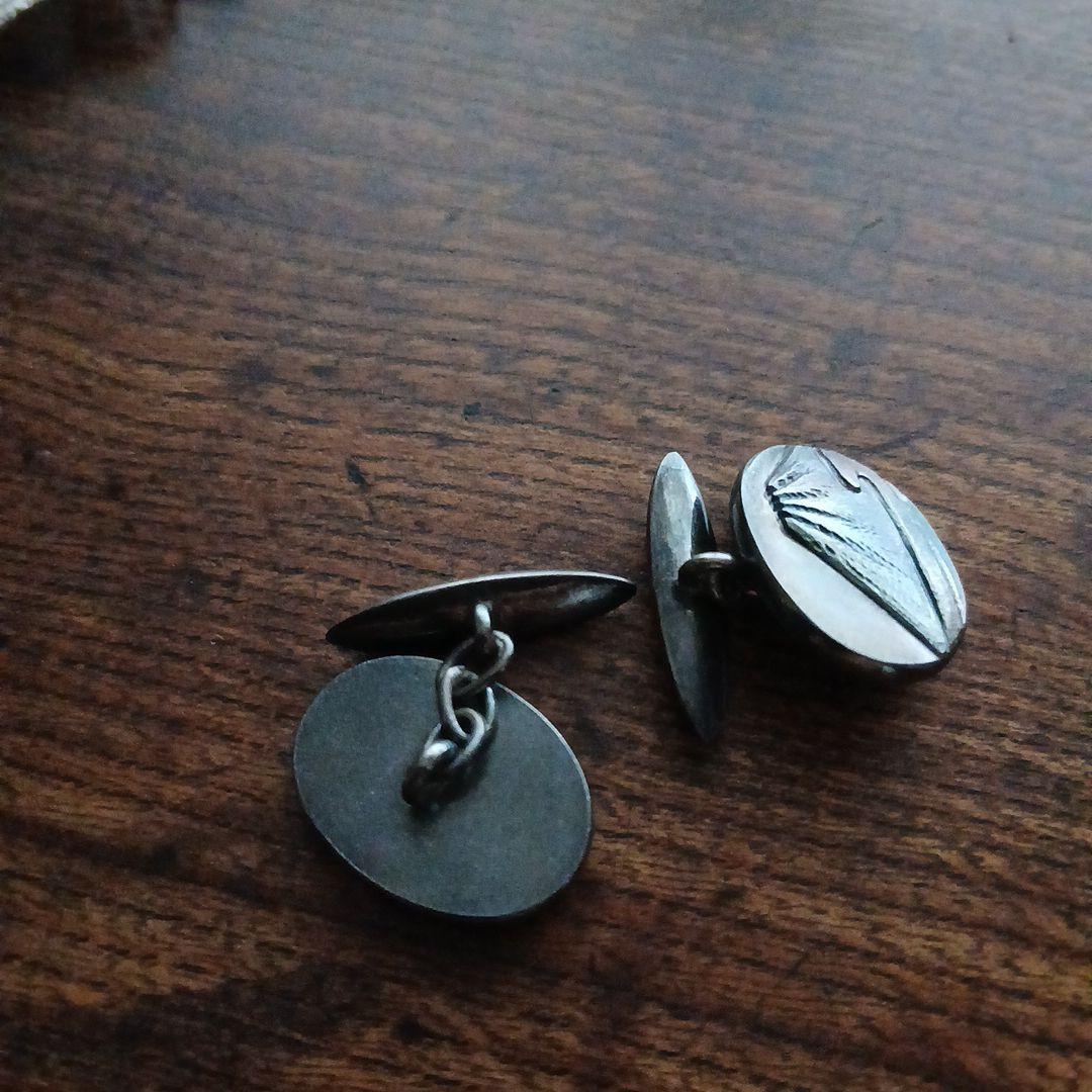 金工 銀製 富士山 カフリンクス 在銘 レトロ 骨董 山 シルバーカフス