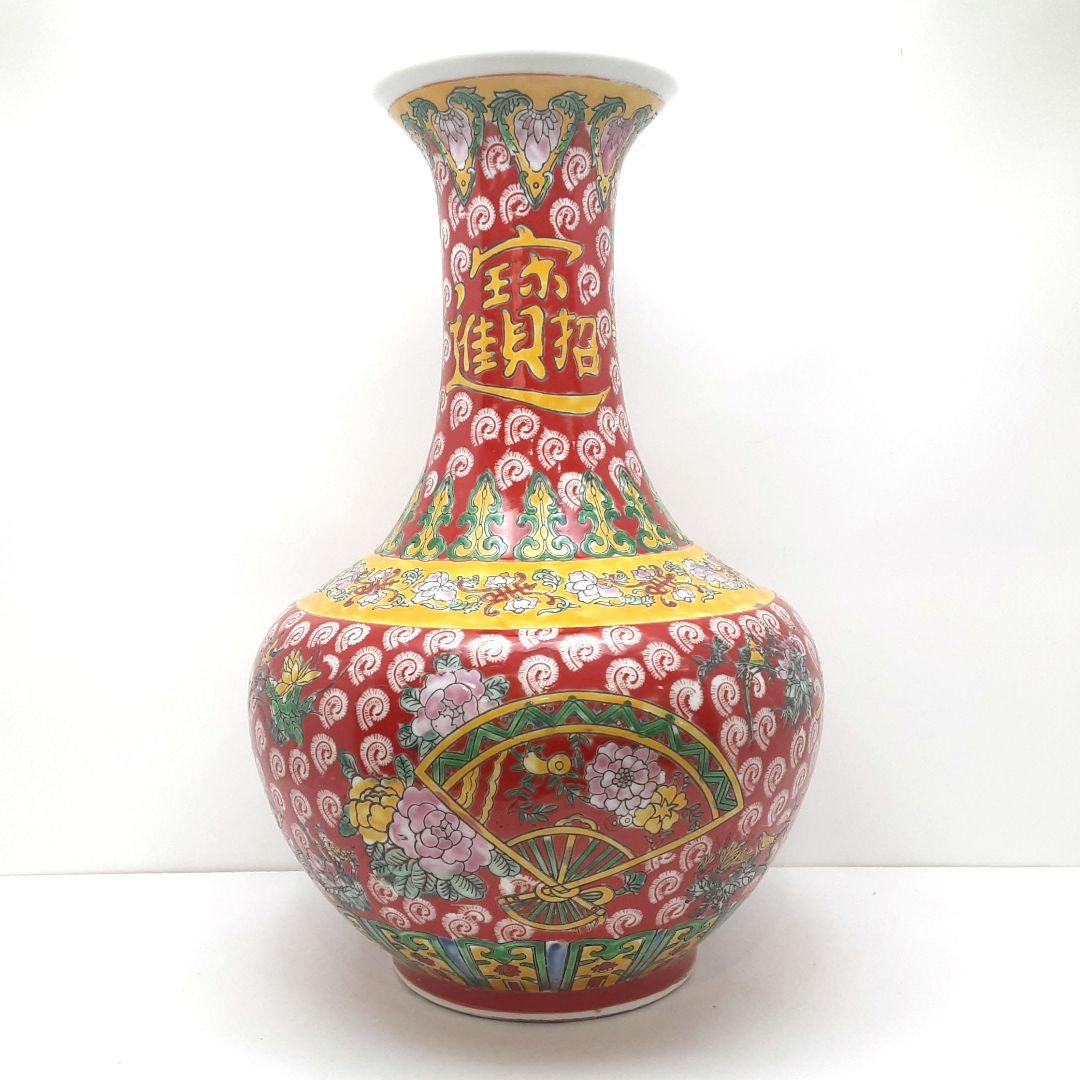 Y1477　中国彩色壺　高さ35.5cm　　ten