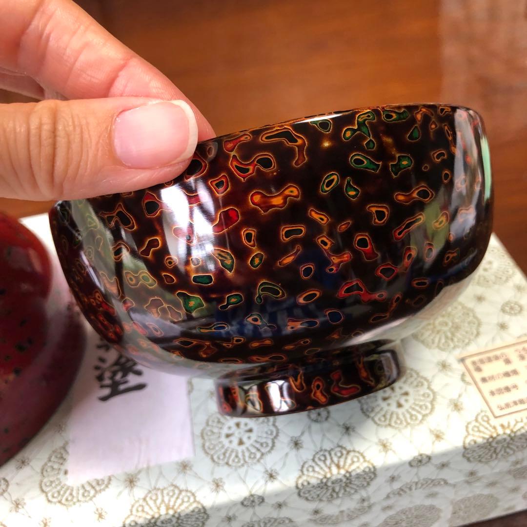 夫婦汁椀 天然木製 津軽塗 唐塗梨子地黒上・赤上　弘前津軽塗商工業共同組合