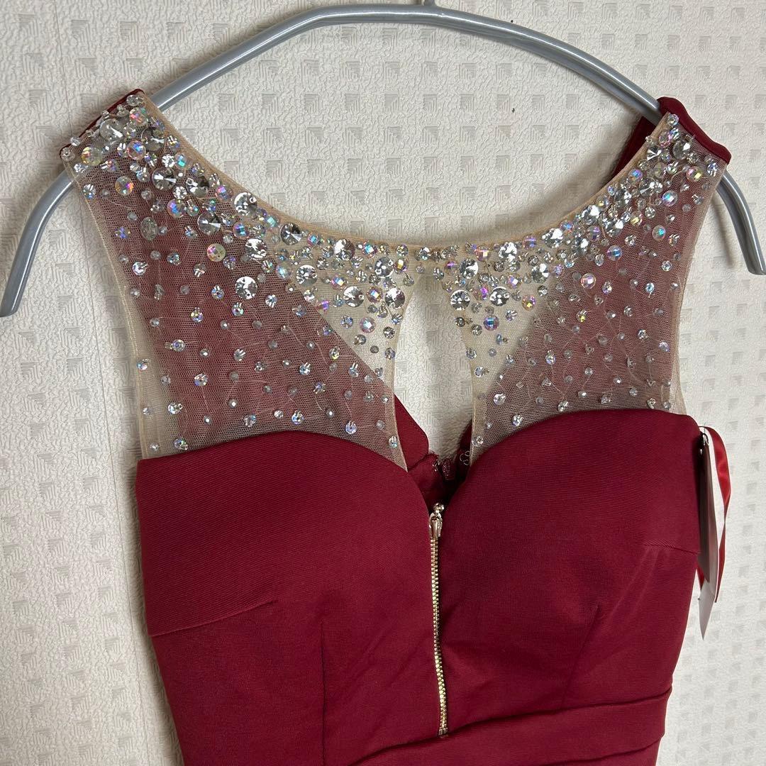 【新品】ジュエルズ ビジュー ロングドレス 赤 S