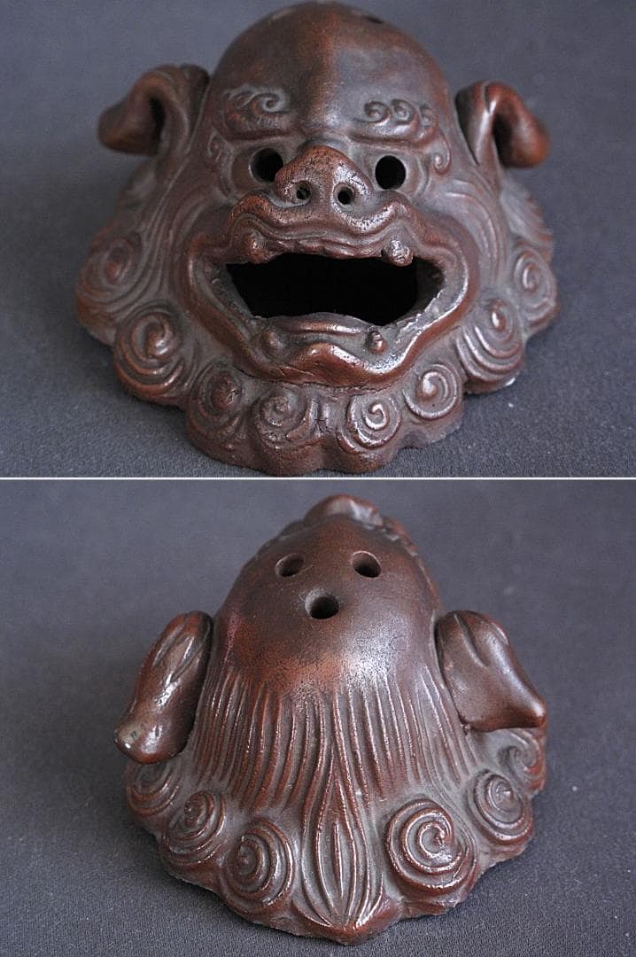 時代!! 備前焼『獅子香炉』珍しい形！細工物　高8㎝