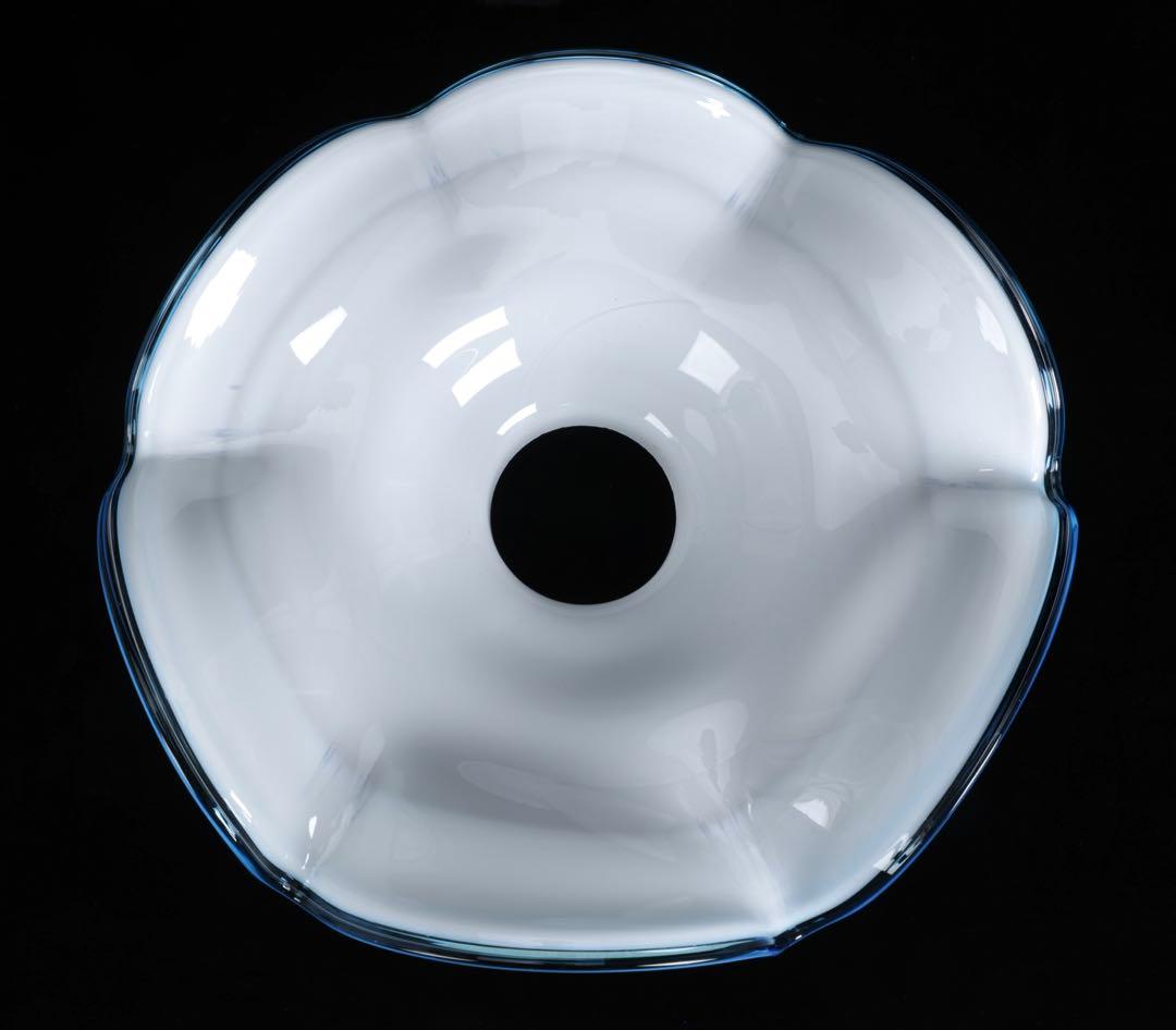 吊りオイルランプ 明治～大正期 水色縁乳白ガラス傘 大正ガラス 古美術 骨董品