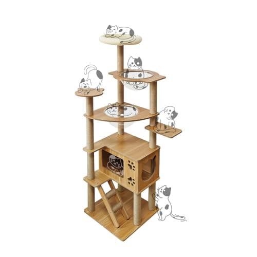 日本メーカー RAKU キャットタワー 木製 宇宙船付き 高さ約160 cm 子
