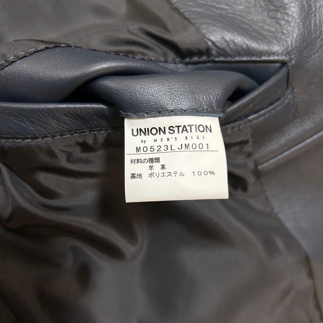 ユニオンステーション　シングルライダースジャケット　ラムレザー　L ネイビー