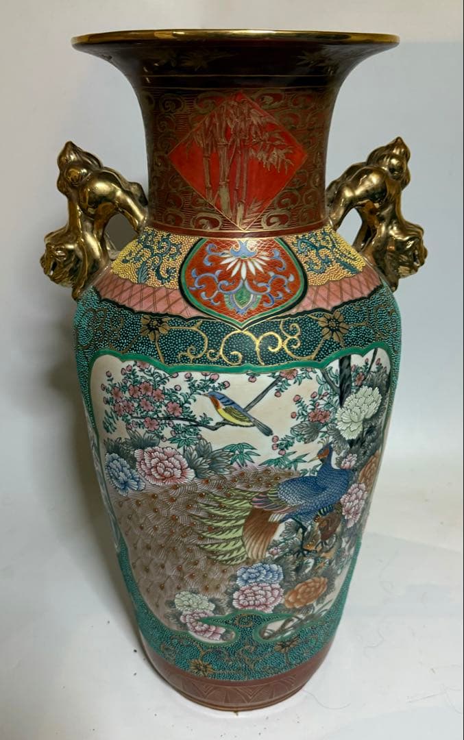 薩摩焼　金襴手花鳥文様　壺　約61cm