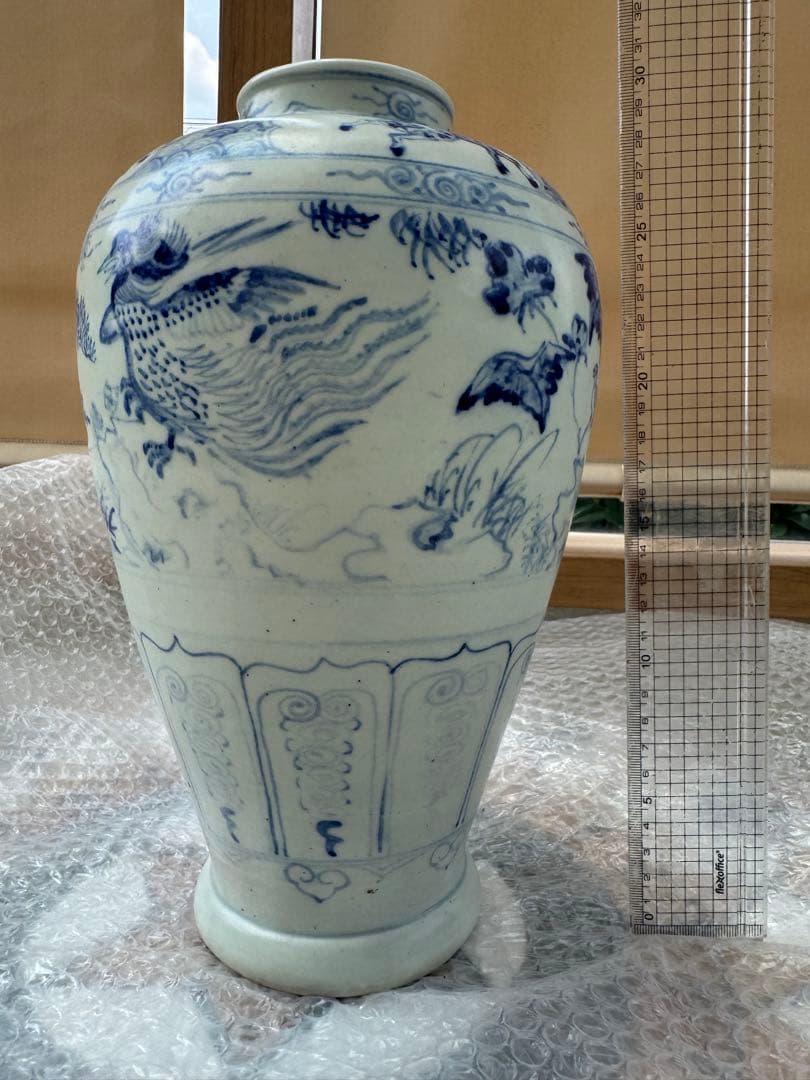 古美術　安南焼　ベトナム　鳥紋　染付　花瓶　壺　陶磁器　骨董