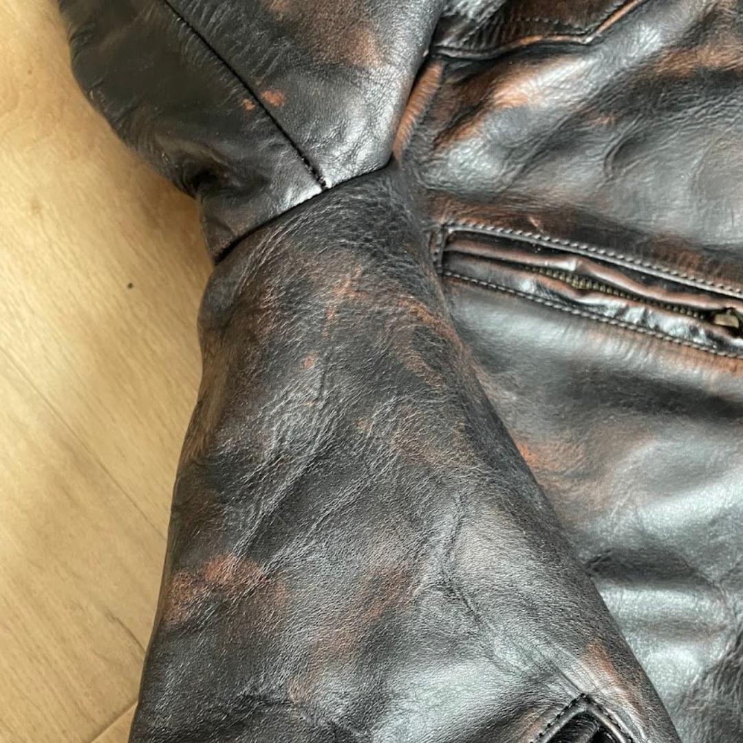 シングルライダース 牛革 本革 レザージャケット 黒 茶 Lサイズ 中国製 古着