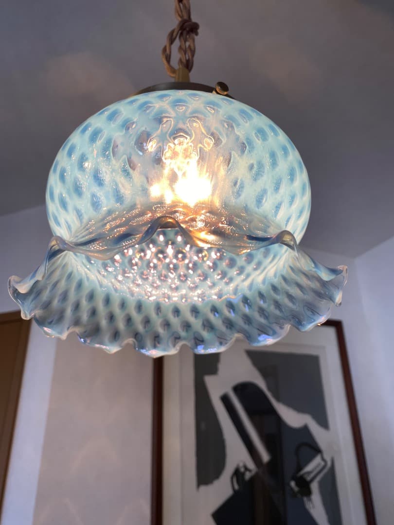 OLD FENTON 　ドット　ブルー　オパールセント ガラスシェード