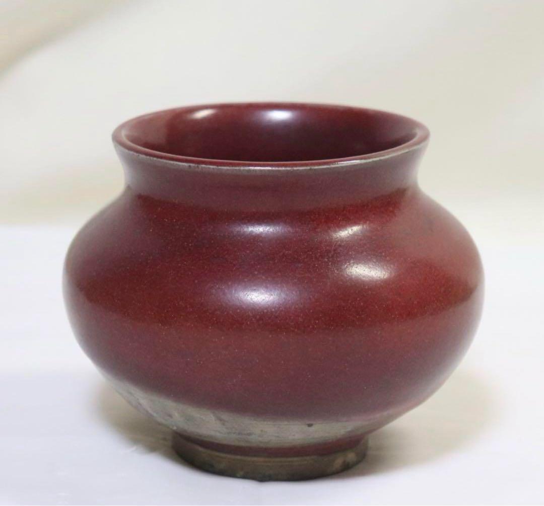 時代　紅釉小壺　辰砂釉
