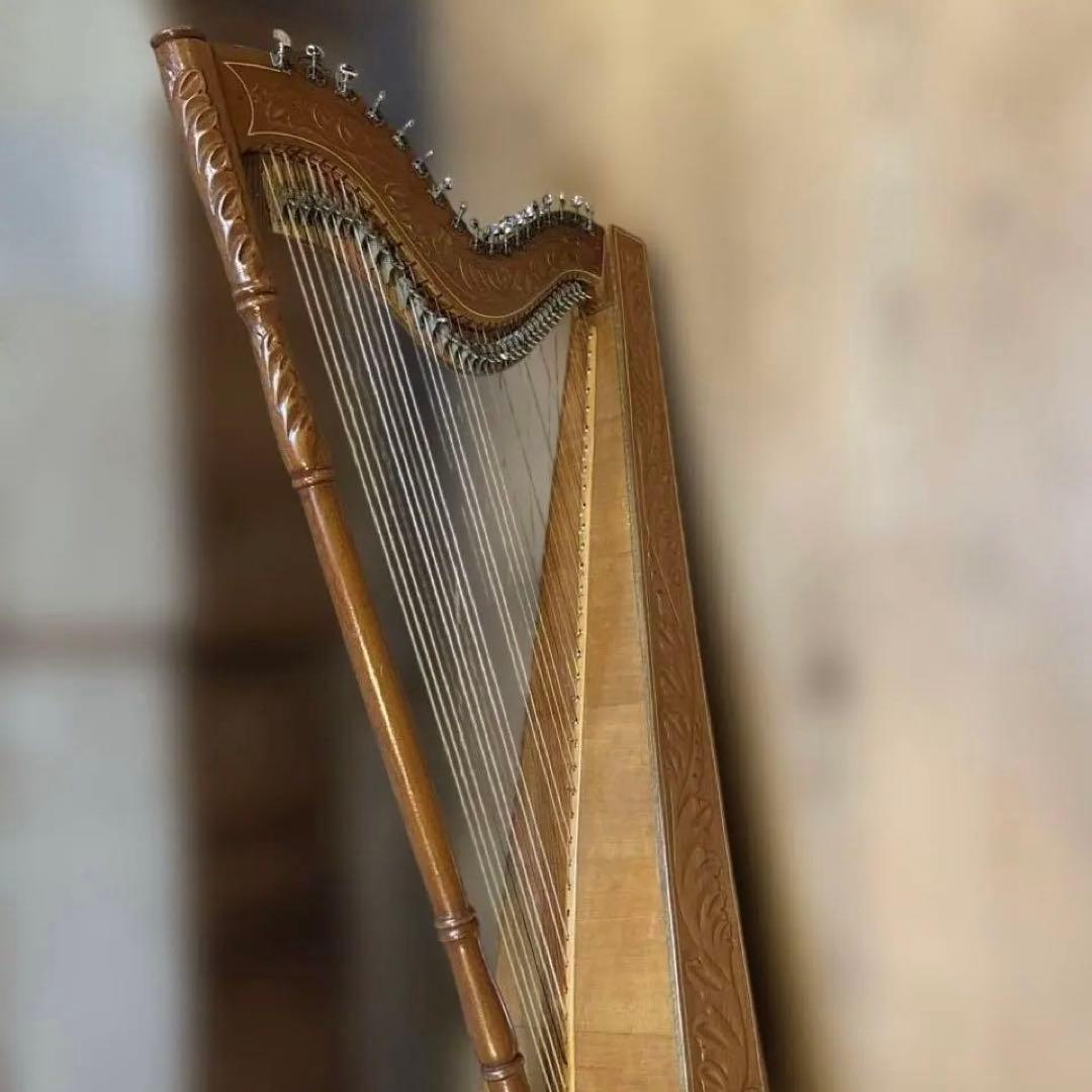 アルパ半音階レバー付き木製ハープ 複数弦 彫刻入り
