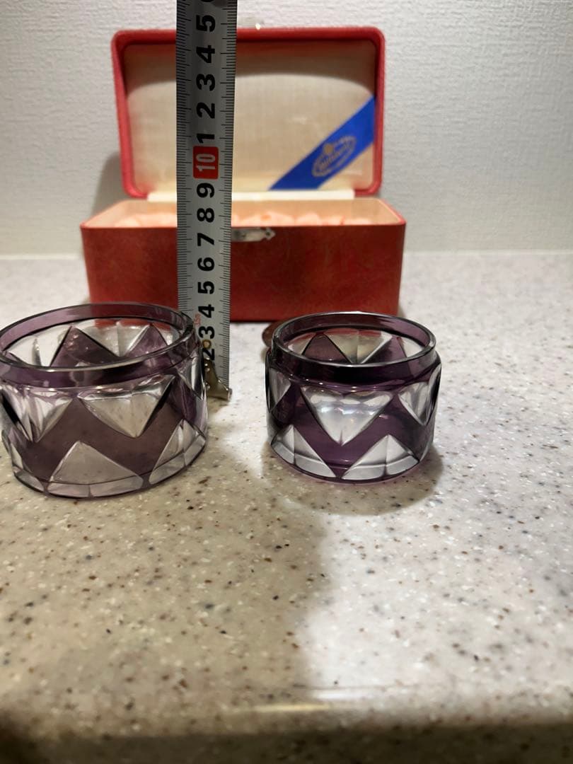 昭和レトロ　アンティーク切り子紫ガラスと銀色の蓋のセット三越