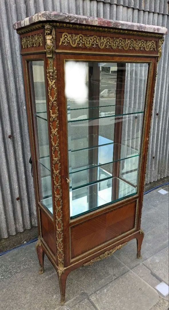 19世紀イギリス　ヴィクトリアンブロンズ飾付ショーケース