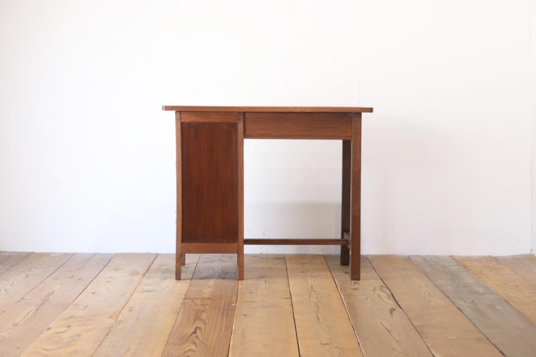 レトロ 片袖デスク 机 書斎 作業台 引き出し 抽斗 5杯 木製 古道具