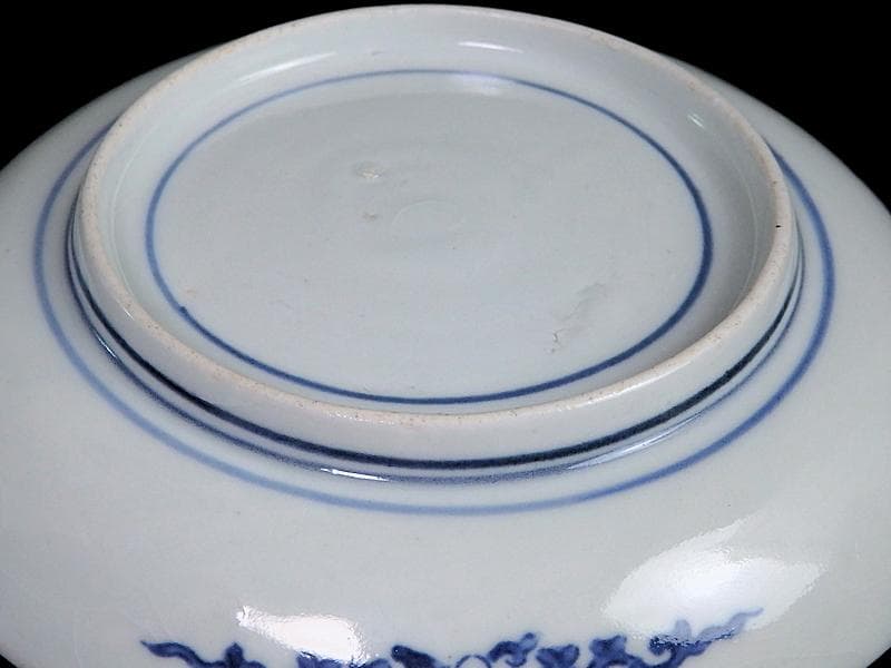 古伊万里　染付　型刷り印判　団龍紋に瓔珞紋の図　４寸半皿　D648AS-CBd