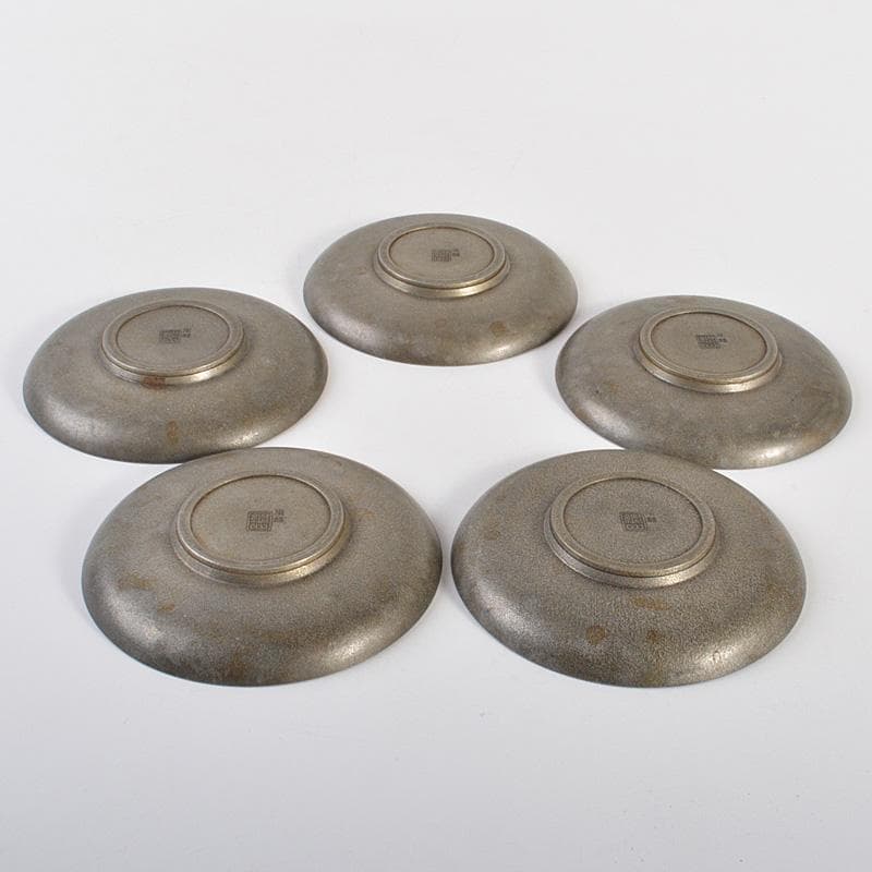 本錫　継山造　花文　茶壷　茶こぼし　茶托五客　合計約1027g　D　R6699