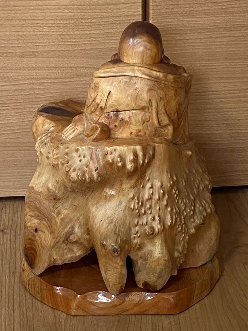 縁起物 天然木根彫七福神 布袋様一刀彫木彫置物