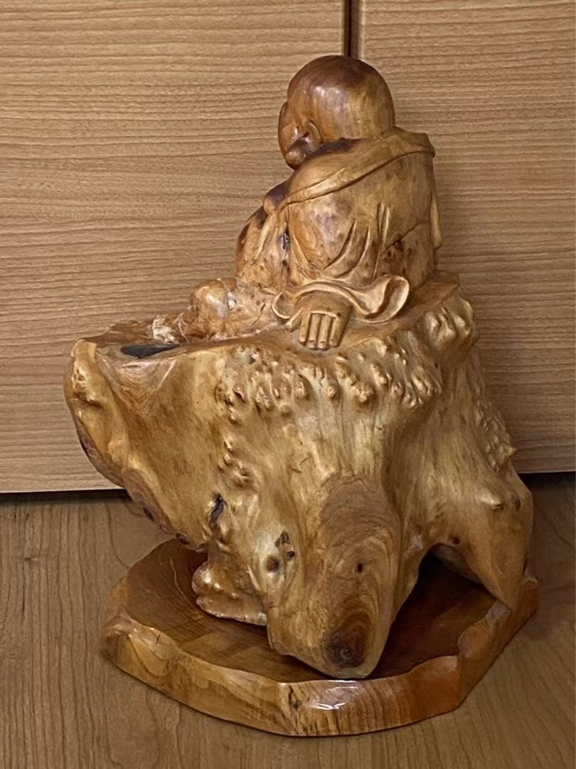 縁起物 天然木根彫七福神 布袋様一刀彫木彫置物