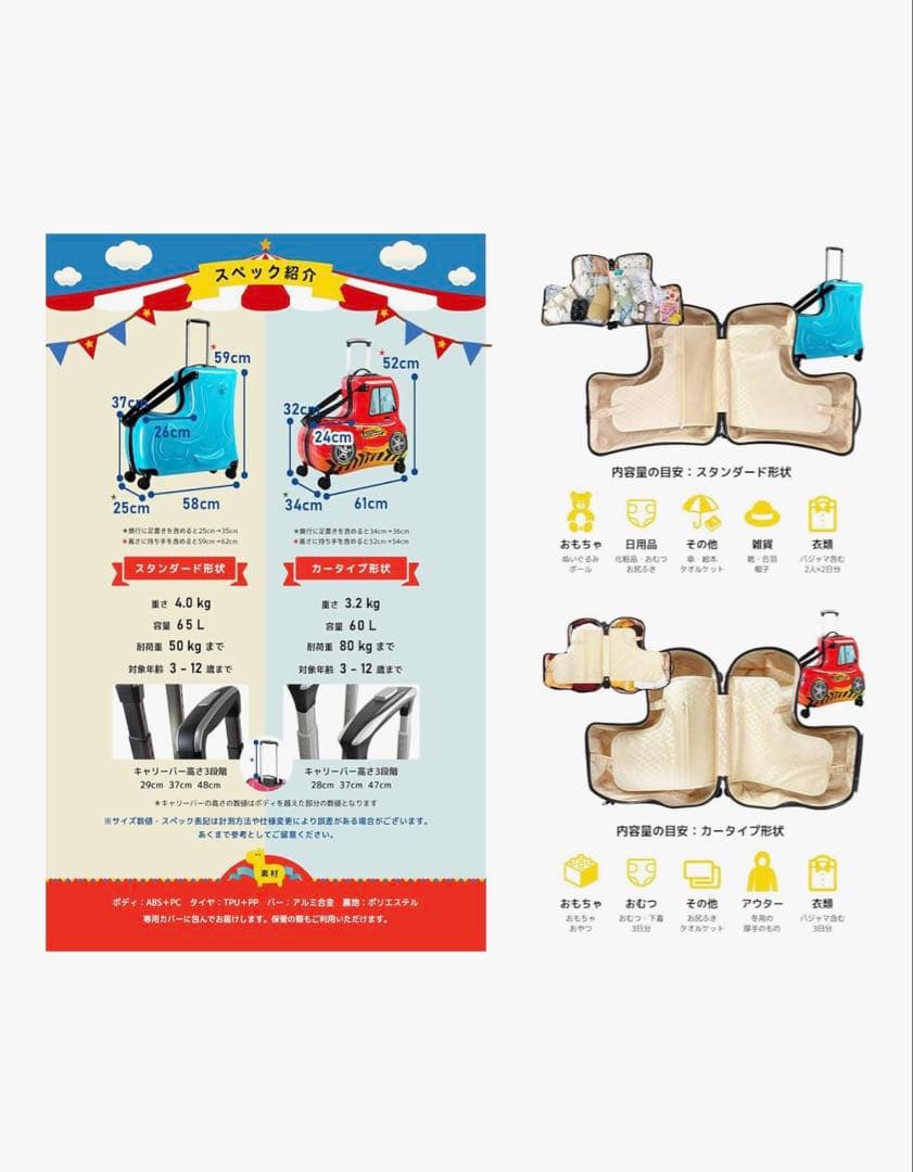 NORICCO 子供が乗れるキッズキャリー　スイートリボン