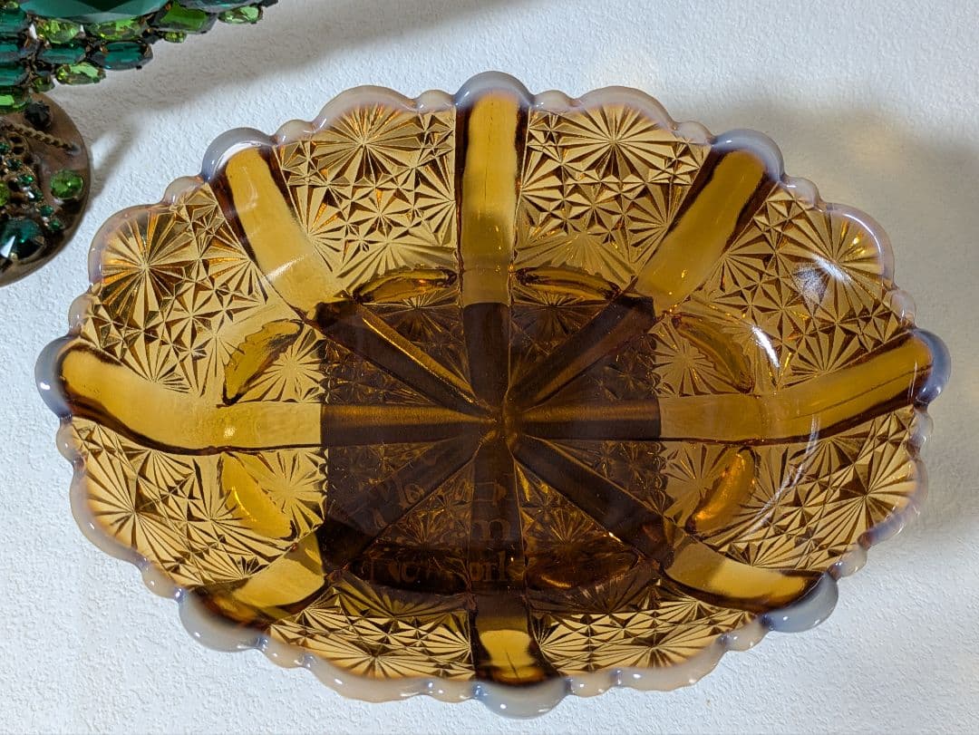 フェントン　バージニアガラス　琥珀色ボウル　デイジー＆ボタン