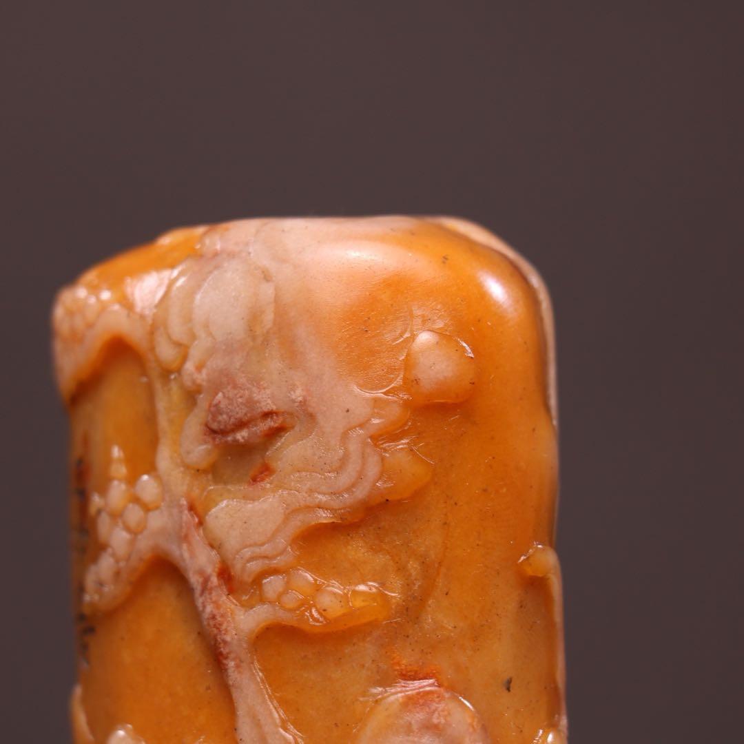 【逸品】　文房具旧蔵　印鑑田黄石 アンティーク 「依松観景」手彫り