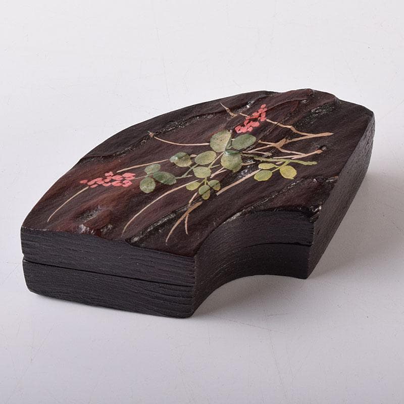 茶道具　塗師　高橋峯房作　秋草蒔絵　扇面型　香合　共箱　V　7778