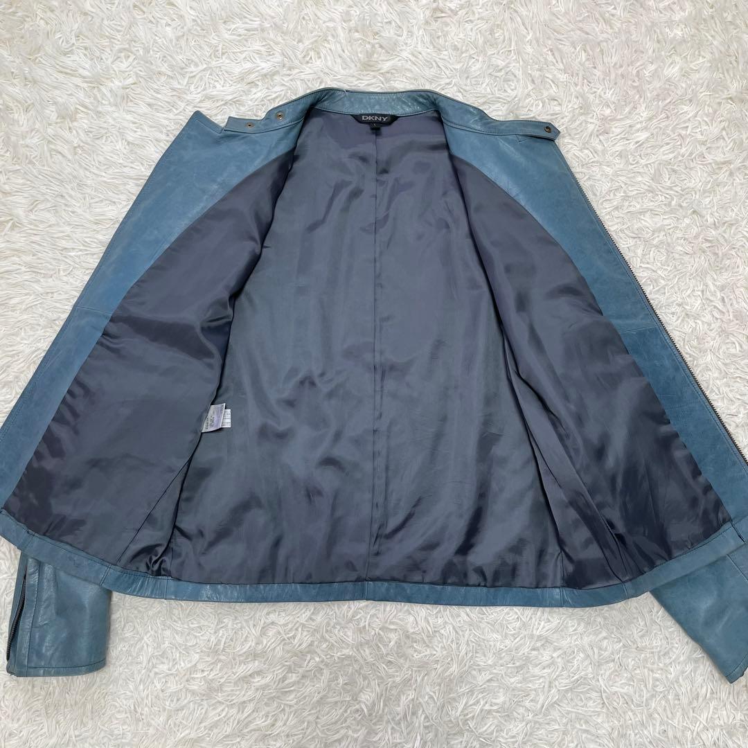 希少カラー✨DKNY 牛革レザージャケット　ライダース　シングル　ライトブルーL