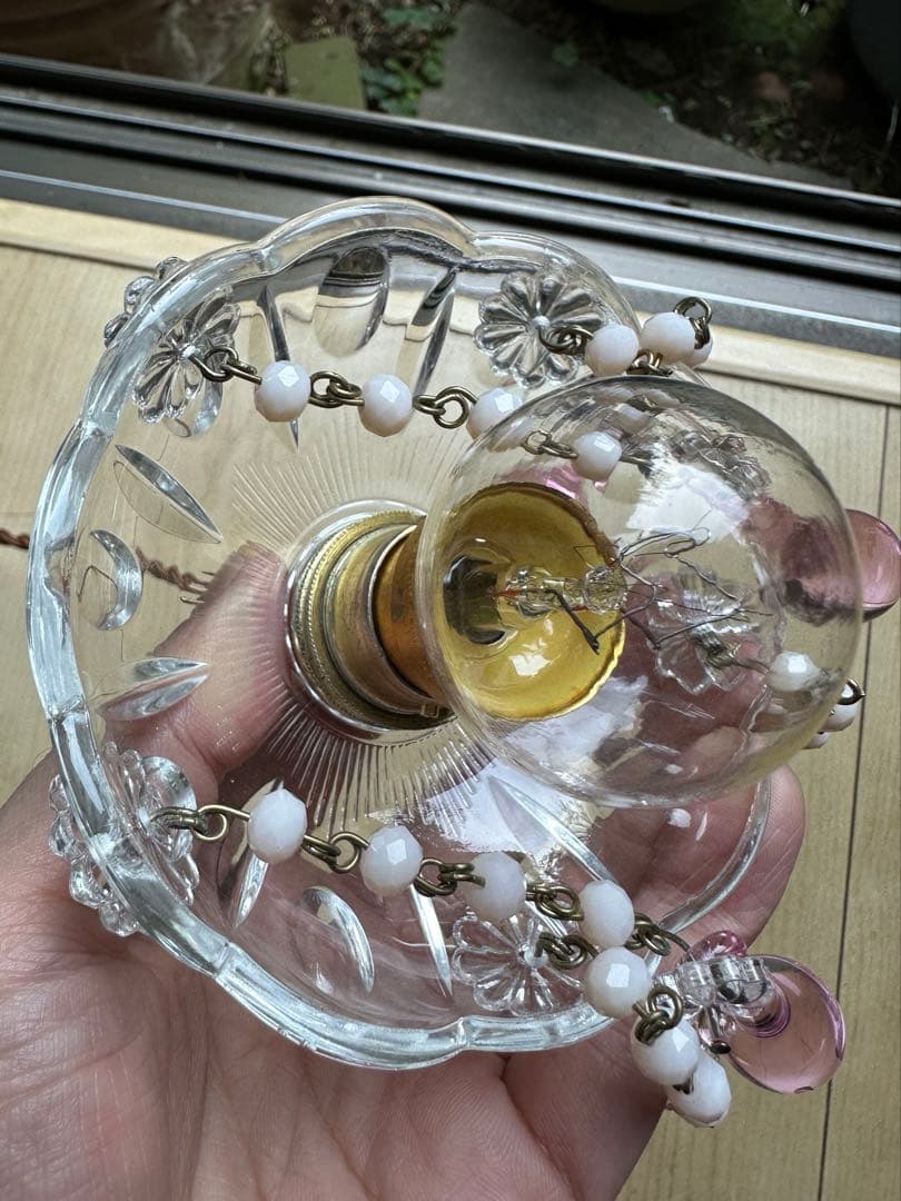 20's フランス アンティーク ピンクムラーノガラスの可愛いミニシャンデリア＊