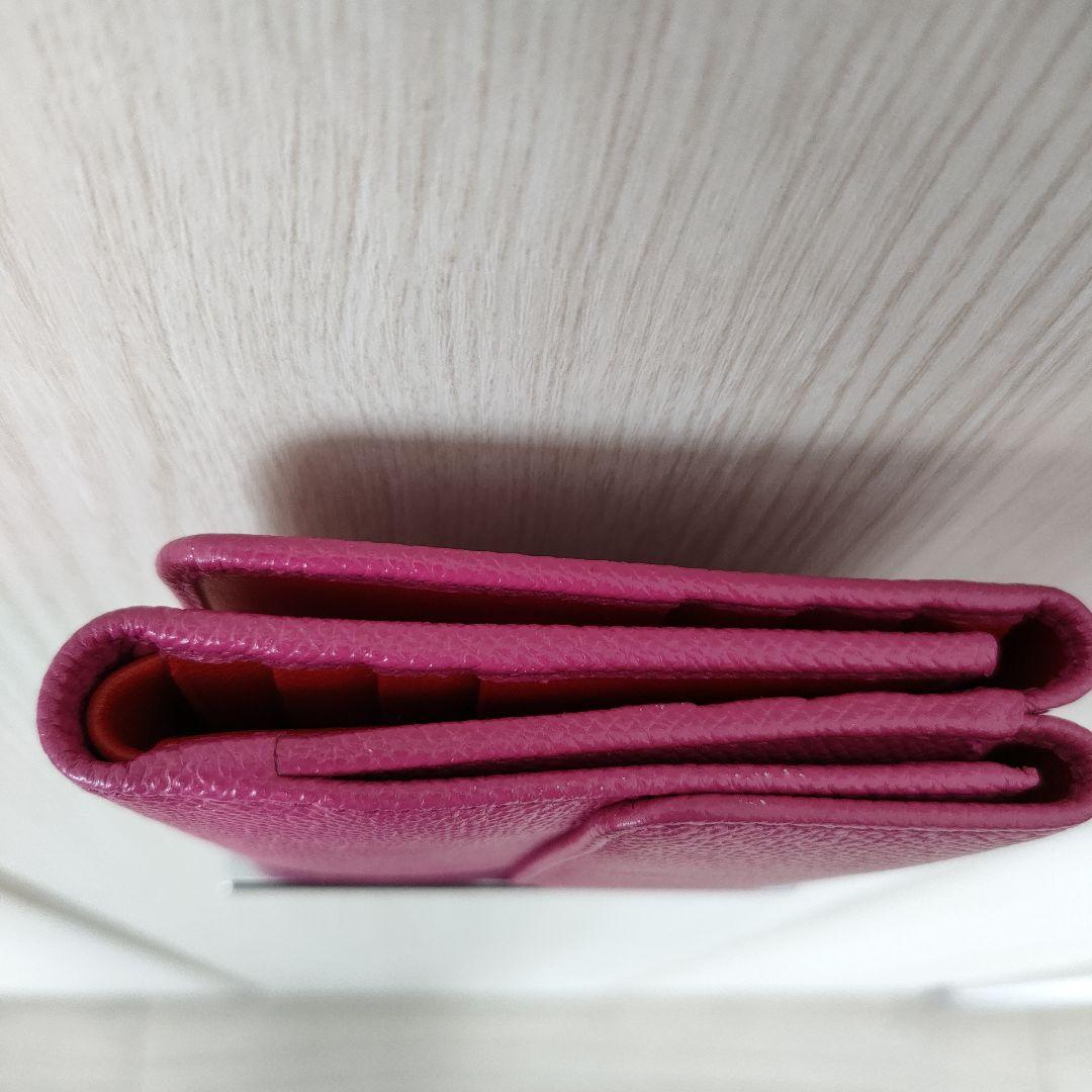 ピンク レザー 三つ折り財布