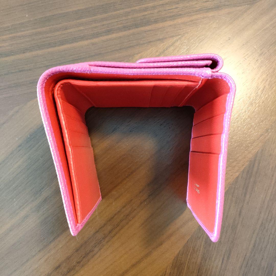 ピンク レザー 三つ折り財布