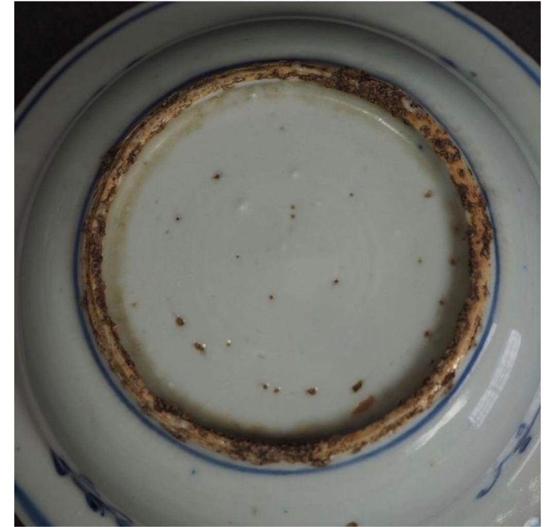 送料無料　明時代　鹿図染付平碗５客　本物保証　中国古玩