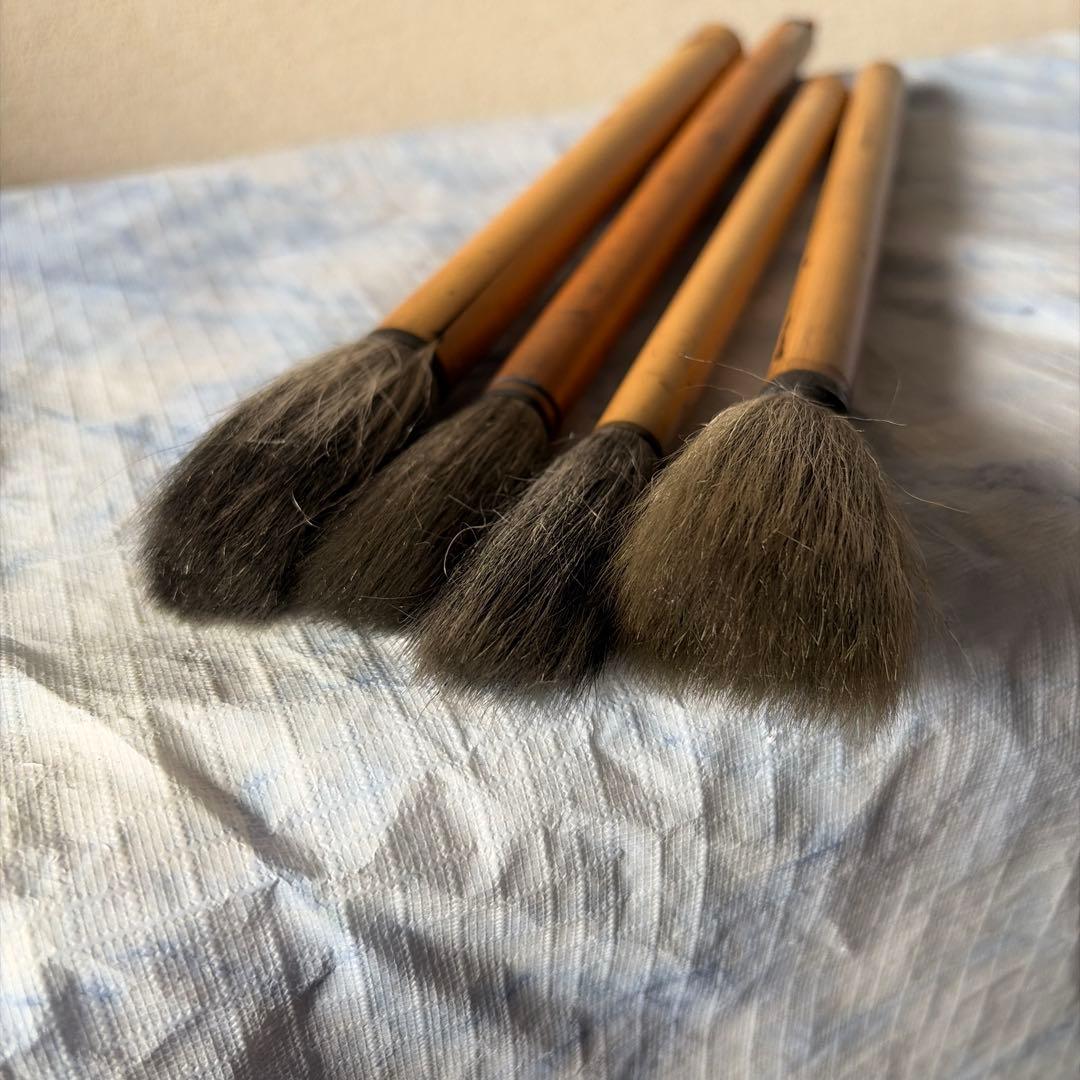 古筆　唐筆　羊毛　中国　アンティーク　上海工藝　毛筆 4本セット　竹