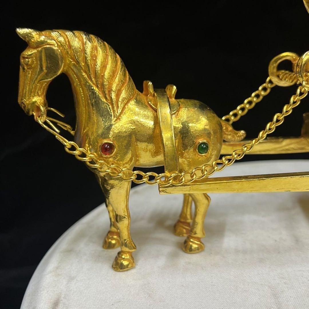 中国美術品　極細工　塗金宝石嵌黄金馬車　骨董　珍蔵品