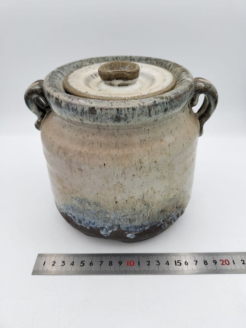 b521 【未使用】水指 萩 窯変 耳付 岡田裕 木箱 茶道具 古物