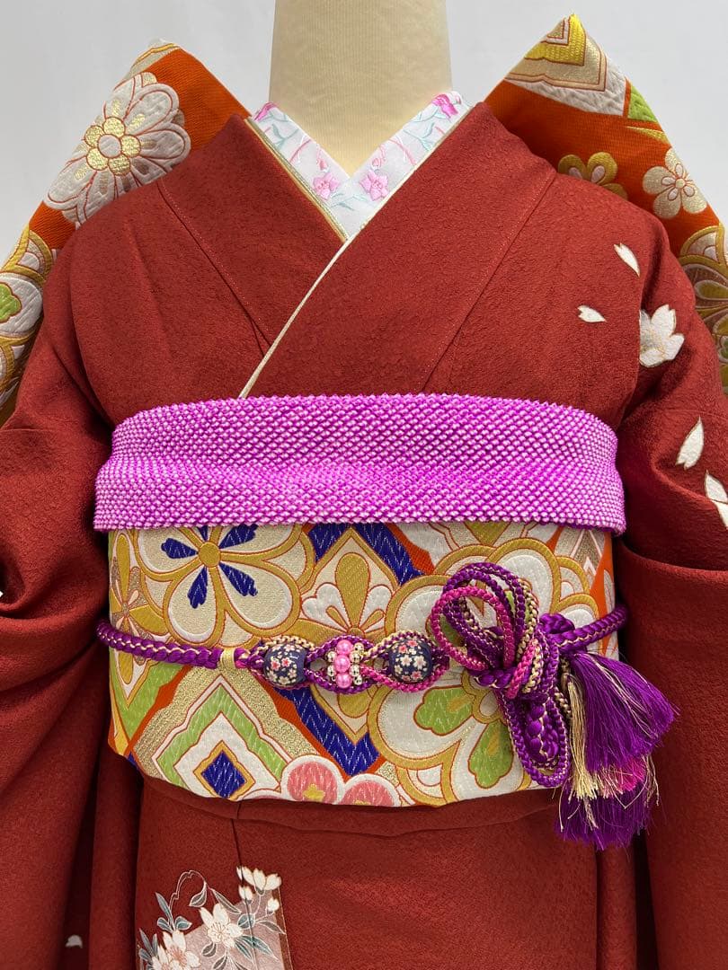 振り袖　フルセット　長襦袢　金彩加工　刺繍入り　成人式　全通長尺袋帯　608