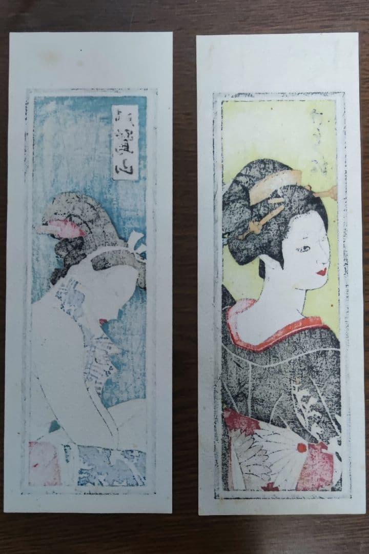 新年特価10%OFF♥【版画　行水と髪飾】 2点セット額付