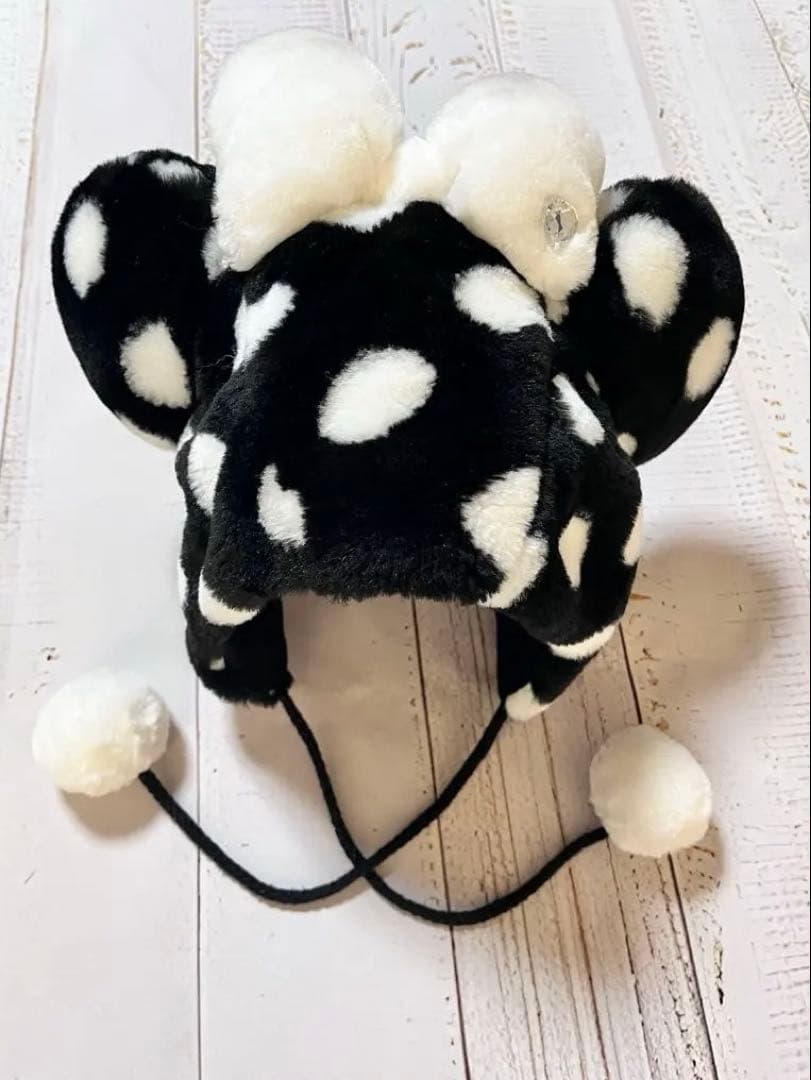 ディズニー ミニーちゃん ドットファンキャップ 水玉 黒 ブラック