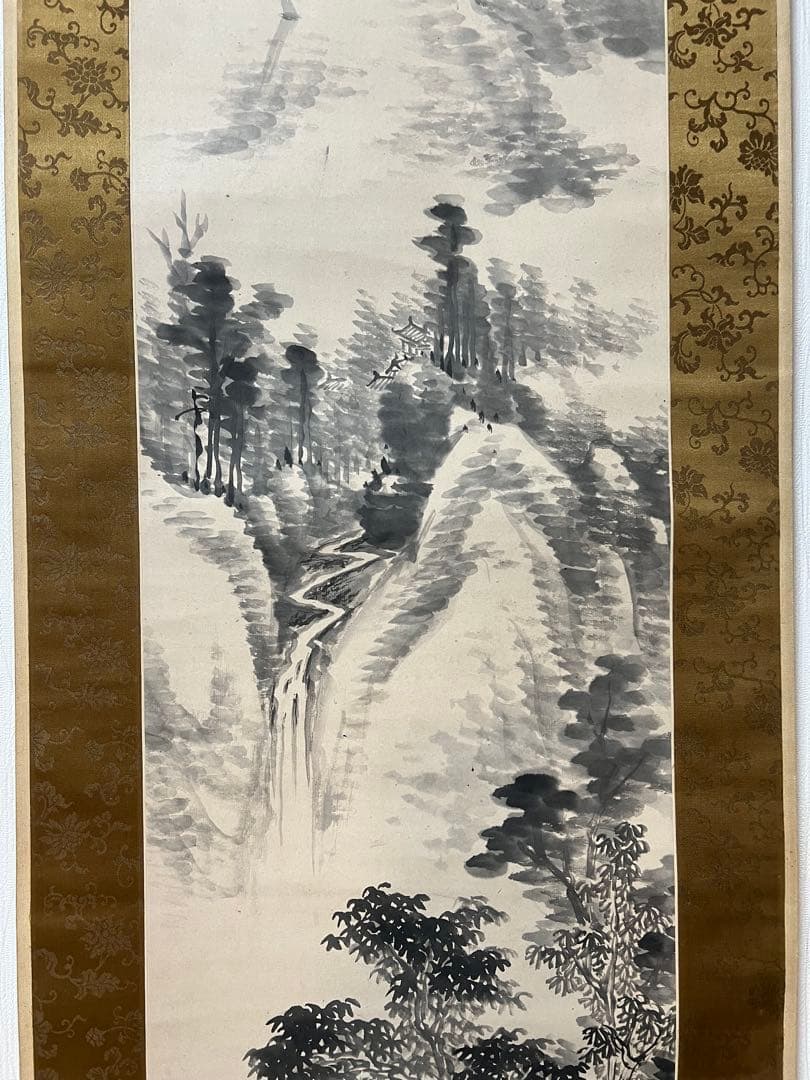 掛け軸　釧路雲泉［觀瀑図］江戸時代の南画家 共箱 紙本 日本画！