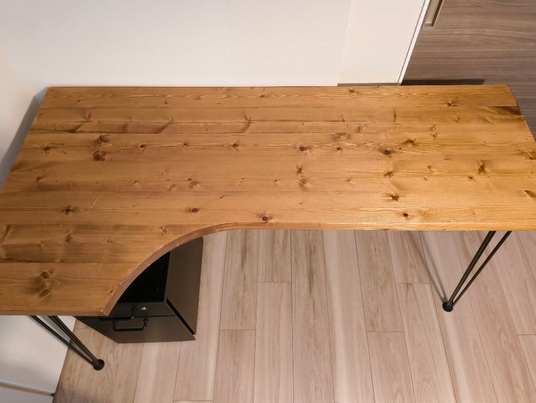 【ひつじ】ロウヤ L字デスク アンティーク風 天然木