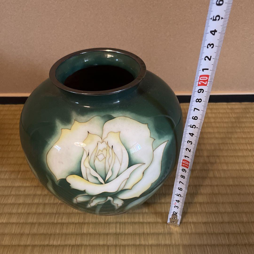 七宝玉釉薔薇文花瓶　安藤七宝店　農林中央金庫創立40周年記念　白木屋