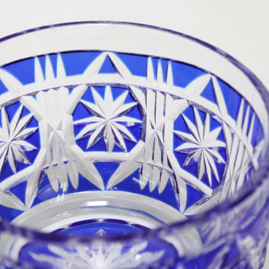 薩摩切子 猪口 八角 籠目文 青　酒器　ぐい呑み　切子