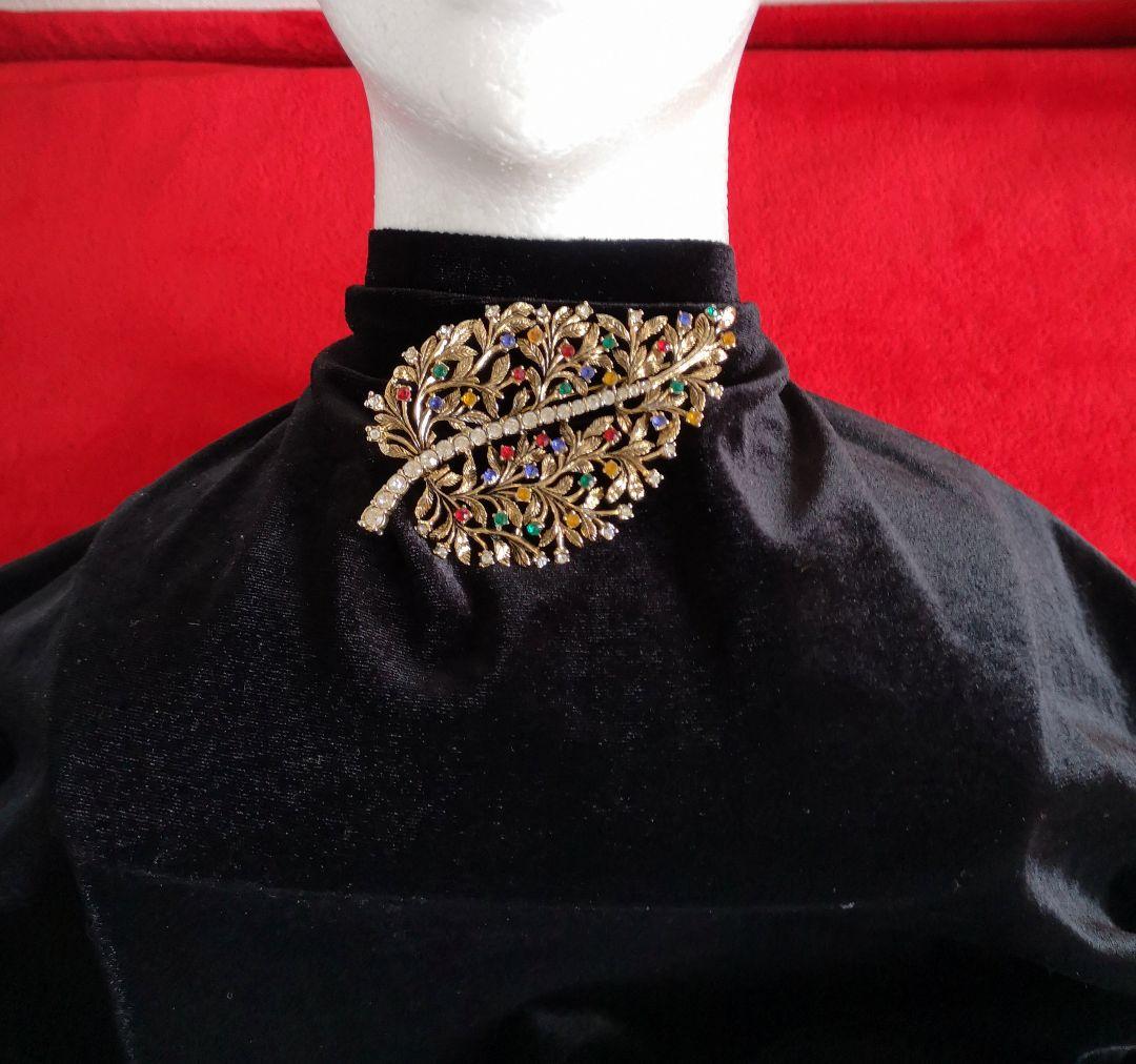 ヴィンテージ ブローチ クリスタルラインストーン 植物 アールヌーボー 73