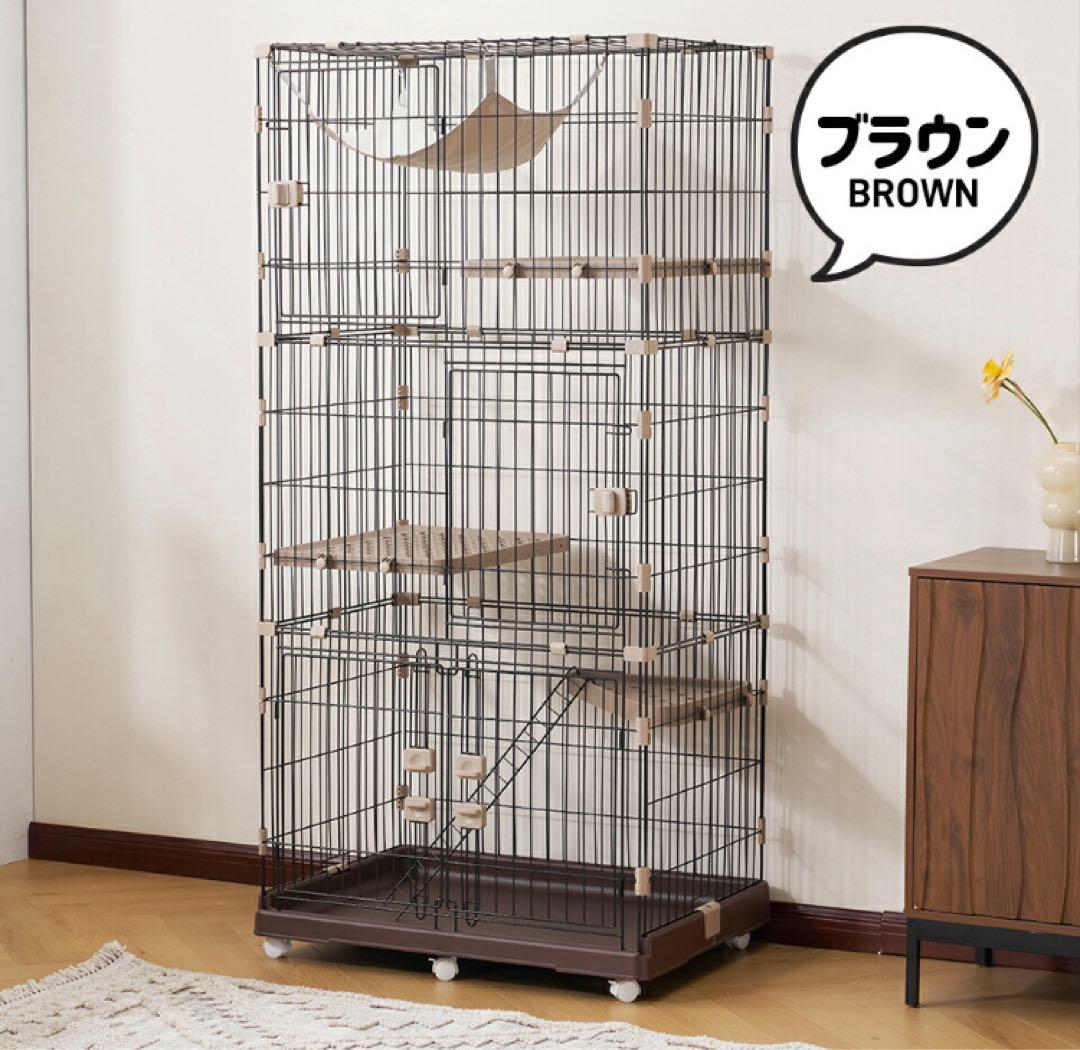 キャットケージ　キャスター付き　ケージ　ゲージ　ブラウン　猫用品　分割可能