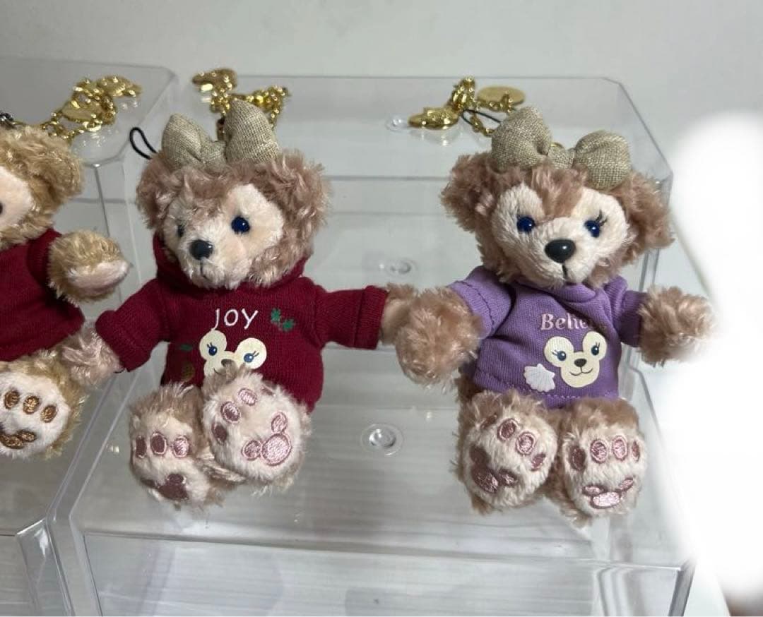 ディズニー、ダッフィー、シェリーメイぬいぐるみバッチ、10周年ストラップチェーン