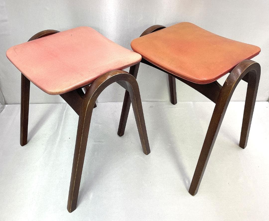 秋田木工 剣持勇 スタッキングスツール 曲げ木 2脚セット 昭和レトロ