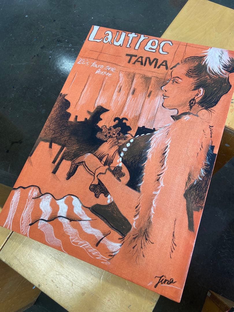 ポスター絵画  B3サイズ  ロートレック風 木炭デッサン