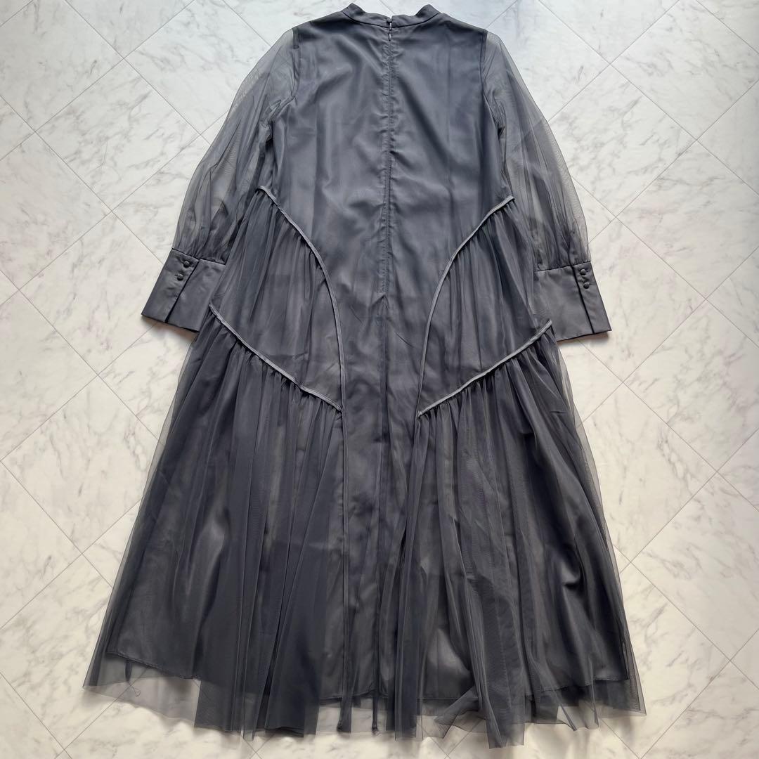 niana チュールパイピングAラインドレス　オケージョンドレス　M チャコール