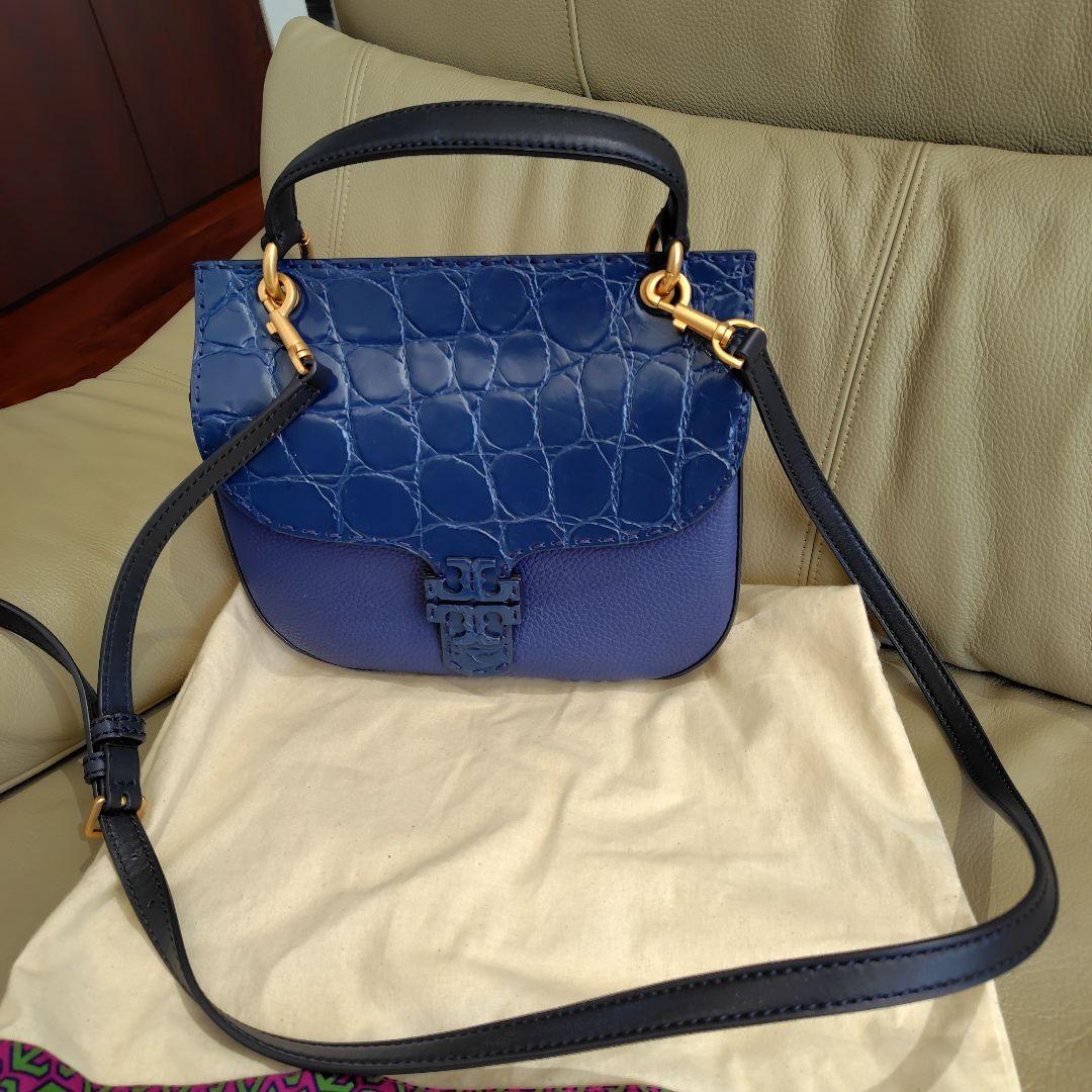トリーバーチネイビー クロコ型押し 2wayバッグ　美品