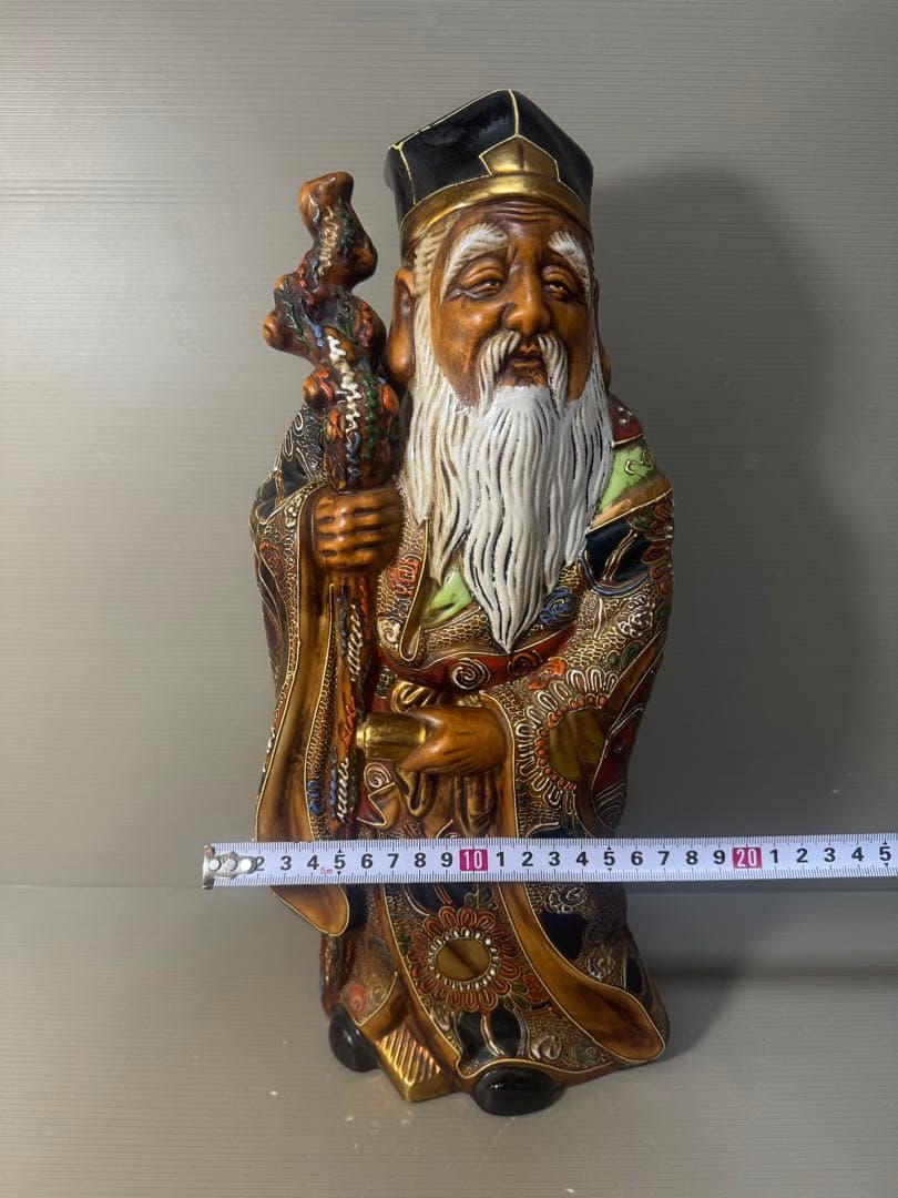 2500 九谷焼 寿老人 置物 縁起物　38cm 時代物